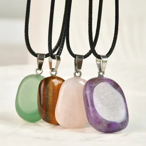 Vintage Minimalistische Halbedelstein Quadratische Würfel Anhänger Halskette Für Damen Herren Kunstleder Schnur Verstellbare Geometrische Kristall Ketten Schmuck