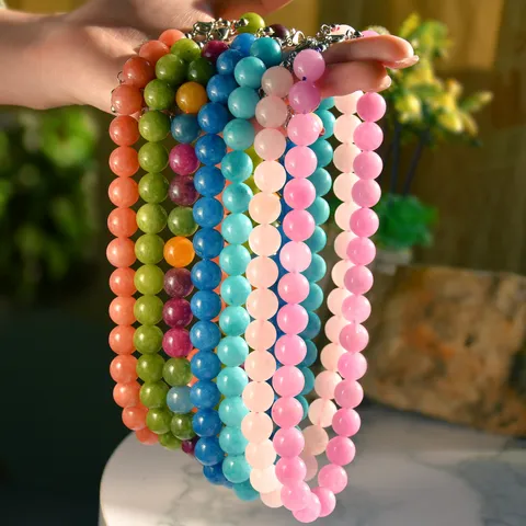 Collana Choker di Perline in Pietra Naturale per Donna Multicolore Geometrica Catena a Filo di Sfere Tonde Fatta a Mano Fibbia in Lega Regolabile Gioielli da Festa