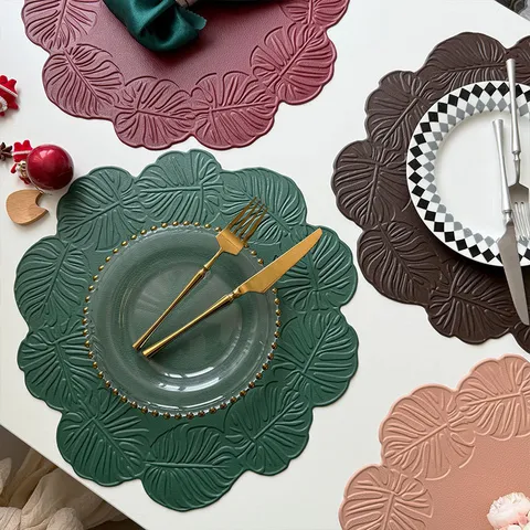 Monstera Blad Reliëf PVC Place-mat Waterdicht Oliebestendig Hittebestendige Tafelmat Voor Diner Bruiloft Feest Decoratie