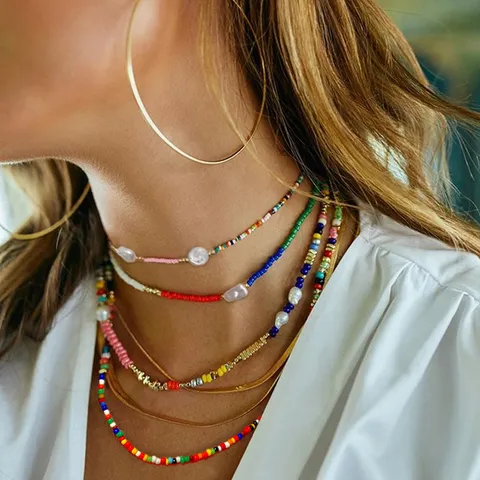 Collana Choker a Più Strati in Perline per Donna Fatta a Mano Ciondolo in Perla Colorata Gioielli da Spiaggia Etnici