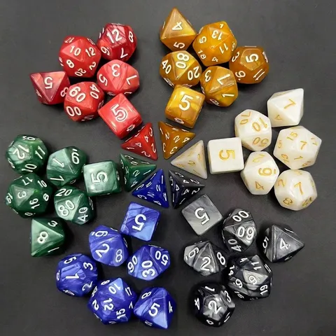 Marbled Polyhedral Dice Set For Tabletop Role Playing Games Acrylic Pearlized Texture Engraved Gaming Dice Accessory