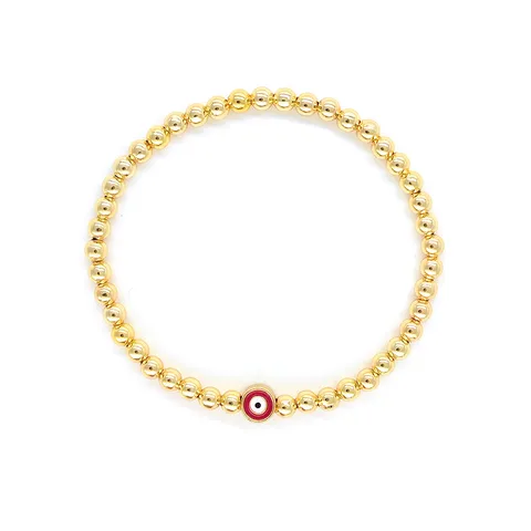Pulsera de Cuentas de Mal de Ojo de Cobre Chapado en Oro de 18K Bohemio para Mujer Elástico Esmalte Amuleto Pulsera Joyería Regalo