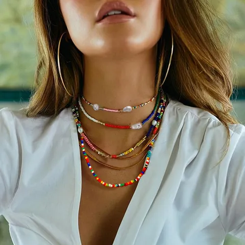 Collana Choker a Più Strati in Perline per Donna Fatta a Mano Ciondolo in Perla Colorata Gioielli da Spiaggia Etnici