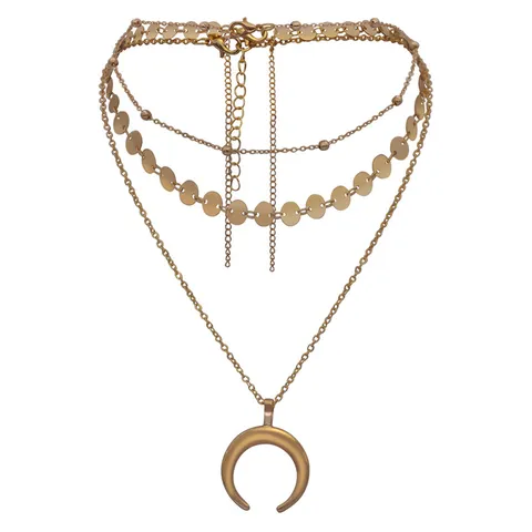Mode Alliage Strass Collier Pendentif Multicouche Pour Femme Couleur Or Multi Couches Lune Cœur Étoile Chaîne De锁骨 Bijoux Cadeau