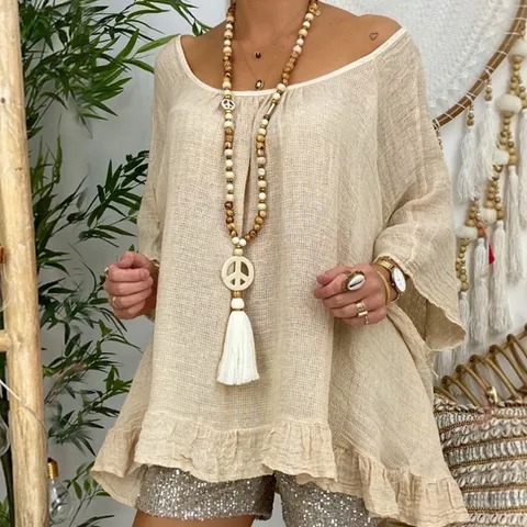 Handmade Bohemian Wood Bead Tassel Necklace For Women Turquoise Peace Sign Pendant Long Sweater Chain Jewelry Gift