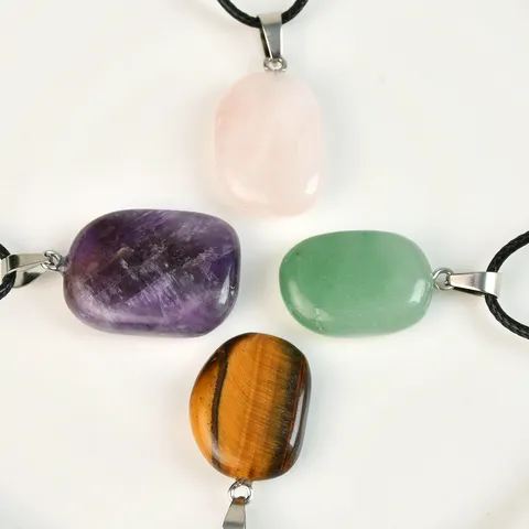 Vintage Minimalistische Halbedelstein Quadratische Würfel Anhänger Halskette Für Damen Herren Kunstleder Schnur Verstellbare Geometrische Kristall Ketten Schmuck
