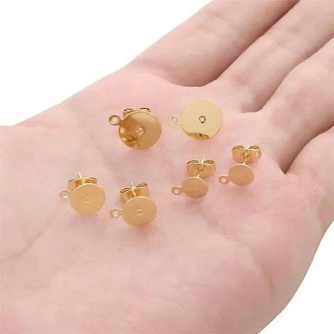 Verguld Koperen Ronde Platte Oorsteker Blanco Basis Met Oogje Voor DIY Handgemaakte Sieraden Maken Componenten Benodigdheden