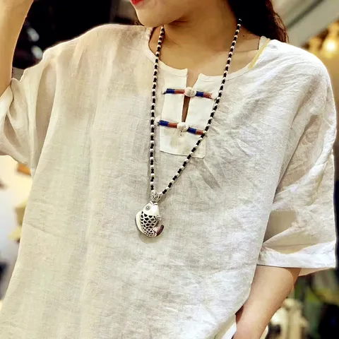 Collana Lunga Etnica Vintage Con Ciondolo a Forma di Elefante e Pesce Catena per Maglione Perlata Per Donna Gioielli in Lega Retrò Bohemian