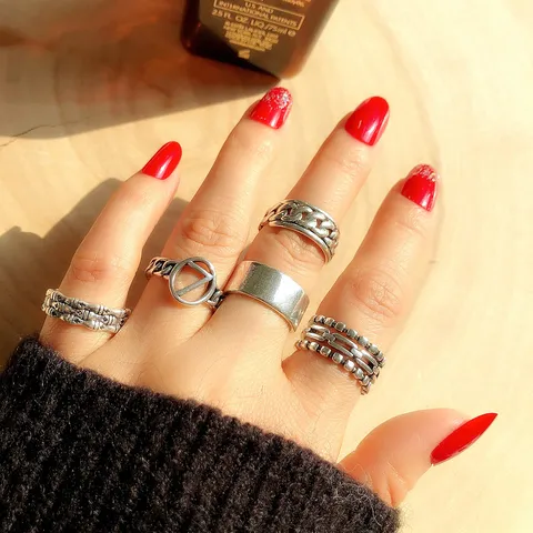 Vintage Thai Silver Style Alloy Open Ring For Women Men Hip Hop Geometric Smile Face Number Adjustable Index Finger Ring Jewelry