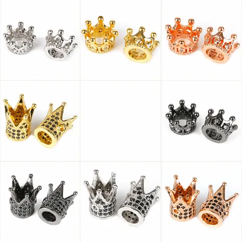 Colgante de Corona Hueca de Cobre Incrustación de Circonia para Joyería DIY Collar Pulsera Dorado Plateado Negro