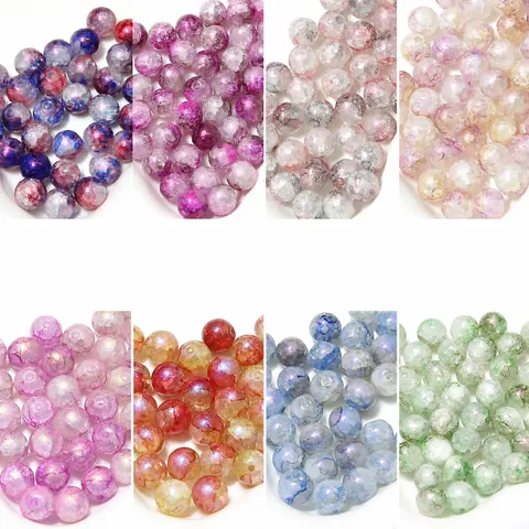 Aurora Crackle Glass Round Loose Beads Colorful Internal Broken Glaze Spacer Beads For Handmade DIY Bracelet Jewelry Making