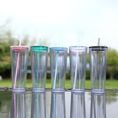 Large Capacity Plastic Tumbler With Straw And Lid Double Wall Clear Water Bottle For Office Travel Daily Drinking