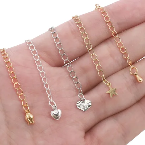 Catena di Estensione in Rame Placcato Oro 14K 18K Fai da Te Accessori per Gioielli Pendente Cuore Stella Goccia d'Acqua Catena di Coda per Collana Bracciale