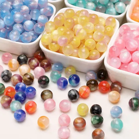 Colorful Starry Sky Resin Beads Fine Glitter Gradient Round Beads DIY Handmade Jewelry Making Accessories Craft Supplies