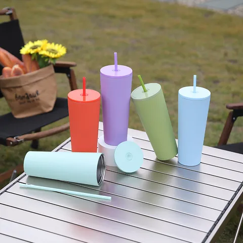 Gobelet Isotherme Sous Vide en Acier Inoxydable 304 Avec Paille Bouteille d'Eau de Voyage en Métal à Double Paroi Extérieur Voiture