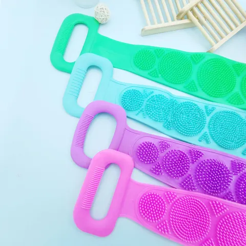 Silicone Body Scrubber Long Strip Bath Brush Double Sided Massage Particles Back Exfoliating Scrub Belt For Shower