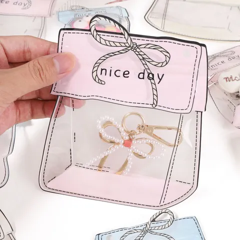 Cute Cartoon Shaped Storage Bag Transparent Self Sealing Jewelry Packaging Bag Bowknot Printed Gift Bag For Accessories Organizer