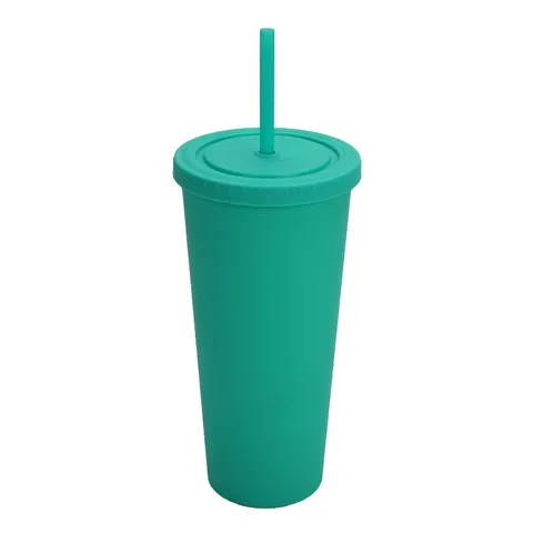 Bicchiere di Plastica a Doppio Strato con Cannuccia Bicchiere d'Acqua Portatile Smerigliato con Coperchio e Cannuccia per Esterno Quotidiano