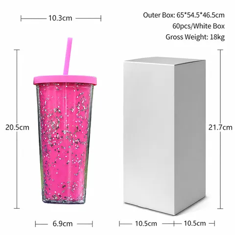 Double Wall Plastic Tumbler With Straw And Glitter Sequins Portable Reversible Sequin Cup For Outdoor Travel Cold Drink