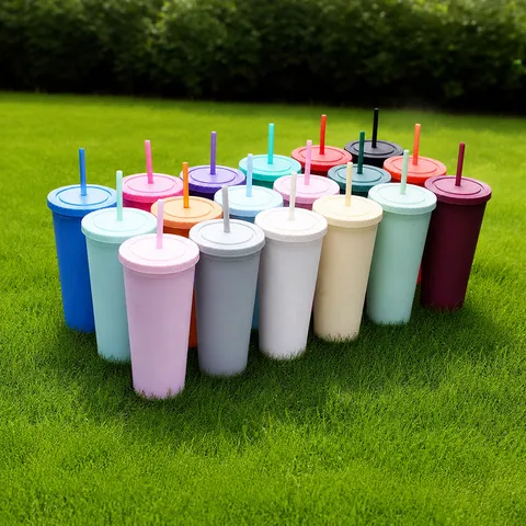 Dubbellaags Plastic Rietje Beker Mat Draagbaar Water Beker Met Deksel En Rietje Voor Buiten Dagelijks Gebruik