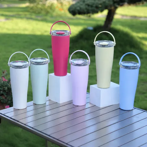 Edelstahl Isoliert Becher Mit Griff Und Deckel Ausfallsicher Reise Auto Wasserflasche Für Zuhause Büro Draußen