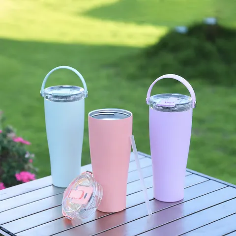 Edelstahl Isoliert Becher Mit Griff Und Deckel Ausfallsicher Reise Auto Wasserflasche Für Zuhause Büro Draußen