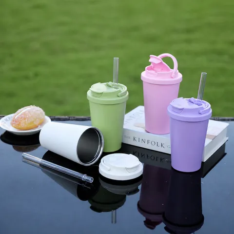 Stainless Steel Vacuum Insulated Water Bottle Portable Dual Drinking Thermos Cup With Straw And Lid For Sports Travel