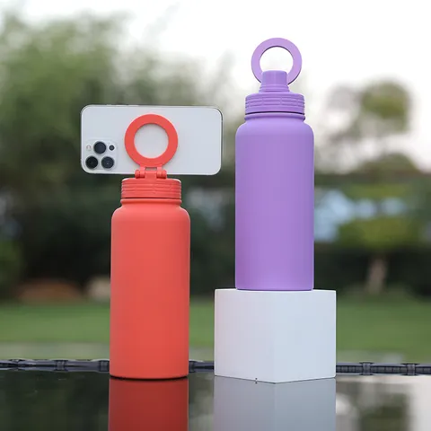 Stainless Steel Vacuum Insulated Water Bottle With Magnetic Phone Holder Outdoor Sports Tumbler Metal Travel Flask