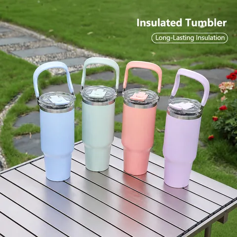 Große Kapazität Edelstahl Isolierter Becher Mit Griff Und Strohhalmdeckel Vakuum Reise Auto Wasserflasche Für Outdoor Sport