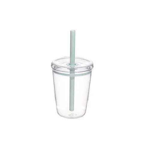 12oz Tritan Straw Cup Portable Clear Plastic Coffee Cup Cute Macaron Candy Color Drinking Water Bottle For Home Office