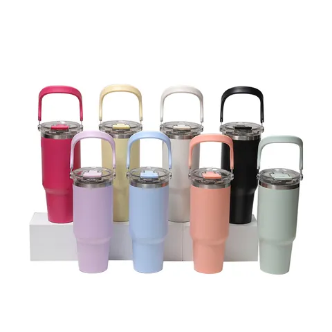 Large Capacity Stainless Steel Insulated Tumbler With Handle And Straw Lid Vacuum Travel Car Water Bottle For Outdoor Sports