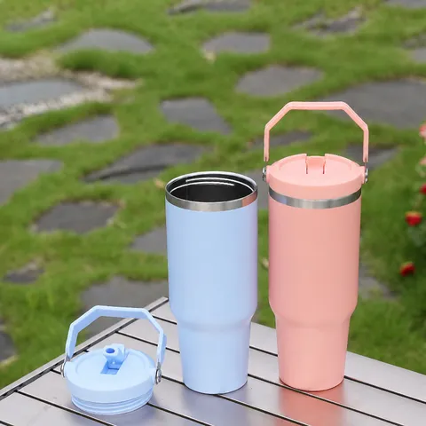 Große Kapazität Edelstahl Becher Mit Griff Und Strohhalm Deckel Isolierte Reise Wasser Becher Für Auto Outdoor Täglichen Gebrauch