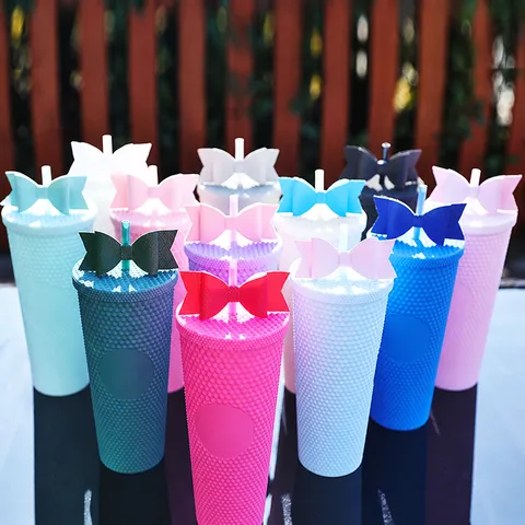 Creative Bow Straw Cup Accessories Synthetic Leather Glitter Bowknot Decor For Tumbler Daily Kitchen Drinkware