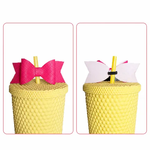 Creative Bow Straw Cup Accessories Synthetic Leather Glitter Bowknot Decor For Tumbler Daily Kitchen Drinkware