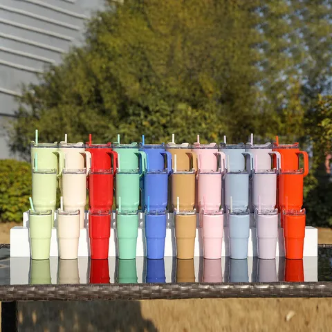 Gran Capacidad Vaso de Plástico para Coche Con Asa Paja Tumbler Deportes al Aire Libre Viaje Taza Portátil