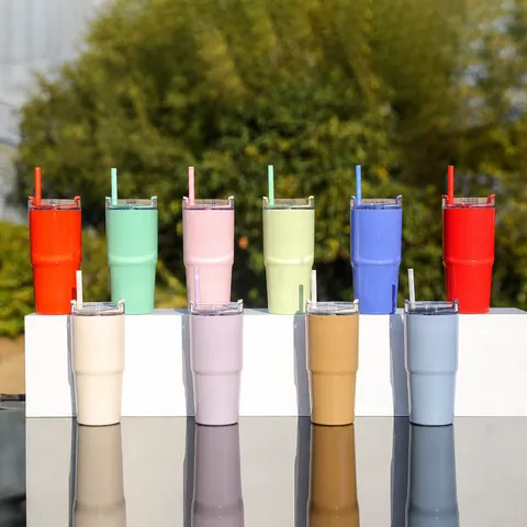 Gran Capacidad Vaso de Plástico para Coche Con Asa Paja Tumbler Deportes al Aire Libre Viaje Taza Portátil