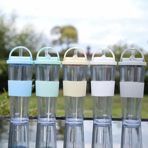 Vaso de Agua de Paja de Plástico Portátil con Tapa de Bebida Dual Vaso Minimalista de Gran Capacidad para Uso Diario al Aire Libre