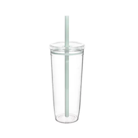Bicchiere Trasparente in Tritan con Cannuccia Bottiglia d'Acqua in Plastica Portatile Tumbler Minimalista con Coperchio