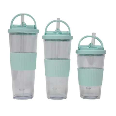 Portable Plastic Sports Water Cup With Straw And Handle Large Capacity Transparent Student Drinkware