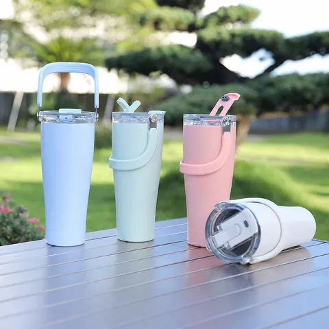 Bicchiere Isolato in Acciaio Inossidabile Con Manico E Paglia Grande Capacità Tazza Da Viaggio Sottovuoto Per Ufficio All'aperto