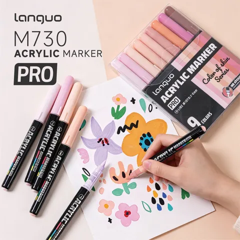 Lanquo Ensemble de Marqueurs Acryliques Liquides Directs Pointe Souple Peinture Artistique Graffiti Stylos de Papeterie