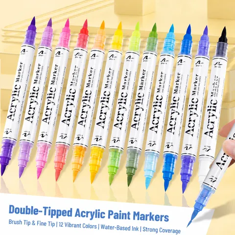 Double Ended Acrylic Paint Markers Dual Color Liquid Marker Set For Drawing Art Crafting School Supplies