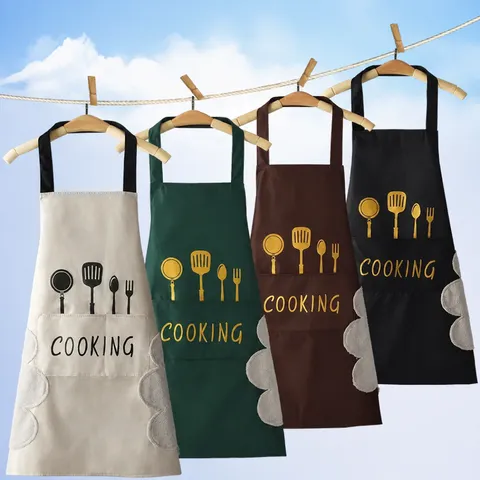 Tablier de Cuisine en PVC Imperméable et Anti-Huile avec Grandes Poches et Serviettes Essuie-Main Tablier Ajustable pour la Maison