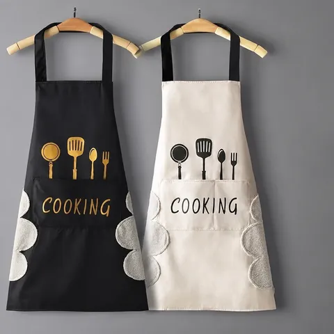 Tablier de Cuisine en PVC Imperméable et Anti-Huile avec Grandes Poches et Serviettes Essuie-Main Tablier Ajustable pour la Maison