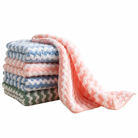 Chiffon à Vaisselle en Polaire Corallienne Épaissie Rayé Absorbant Chiffon de Nettoyage Doux