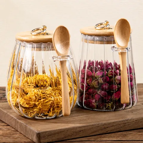 Transparant Glas Suiker Voorraadglas Keuken Verzegelde Container Met Houten Deksel En Lepel Glas Voedsel Organisator Bus