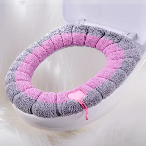 Fundas para Asientos de Inodoro de Punto Espesas Forma O Lavable Estera de Inodoro Cálida Con Mango Estilo Nórdico Accesorios de Baño