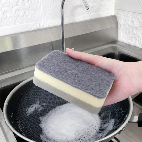 Lingette Éponge Double Face Nettoyage de Cuisine Éponge Vaisselle Bloc Ménage Chiffon Épais Tampon à Récurer Chiffon