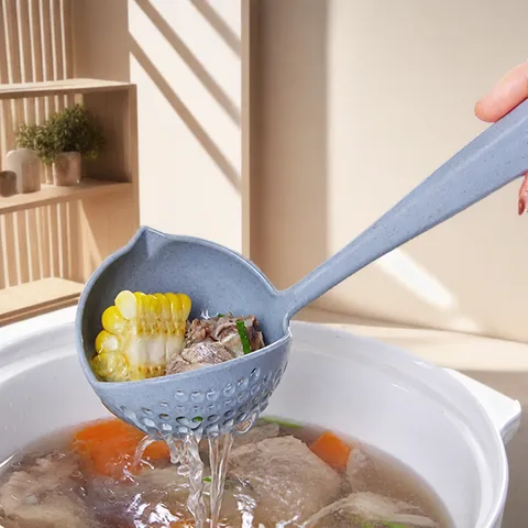 Kunststoff Küche Suppenlöffel Langer Griff Sieb Doppelzweck Hot Pot Schaumlöffel Filter Geschirr Kochwerkzeug