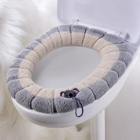 Fundas para Asientos de Inodoro de Punto Espesas Forma O Lavable Estera de Inodoro Cálida Con Mango Estilo Nórdico Accesorios de Baño